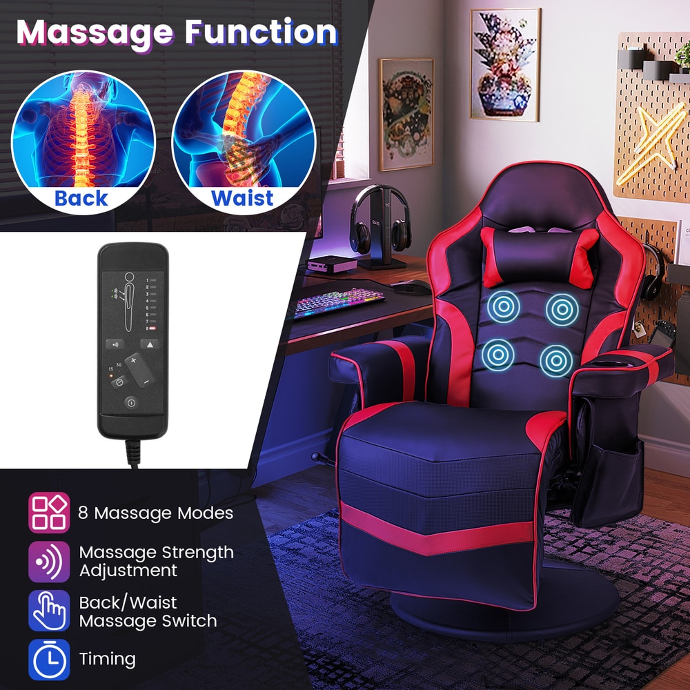Massage function details for the red and black gaming chair with remote