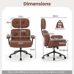 Ergonomic Home Office Chair Suede Fabric Adjustable with Detachable Armrests-Dark Brown