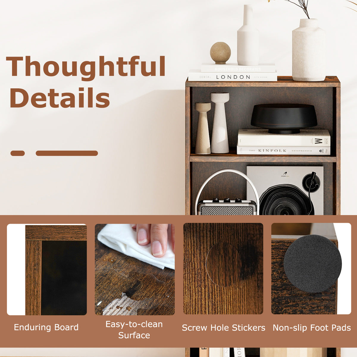 3-Cube Bookcase with 7-Position Adjustable Shelves and Anti-Toppling Kits-Rustic Brown