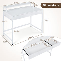 Computer Desk with Power Outlets Compact Office Desk with Removable Monitor Stand-White