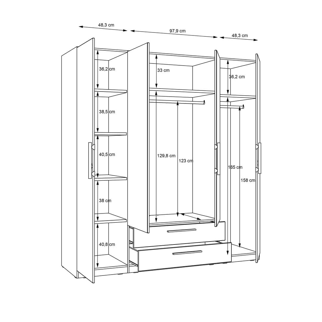 Cadixo Hinged Door Wardrobe 200cm, image 7