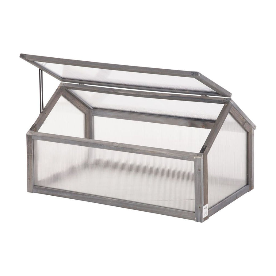 Outsunny Wooden Cold Frame Garden Polycarbonate Greenhouse with Openable Top Cover, Grow House for Flowers, Vegetables