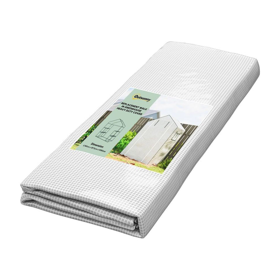 Outsunny Greenhouse Cover Replacement Walk-in PE Hot House Cover with Roll-up Door and Windows, 140 x 73 x 190cm, White