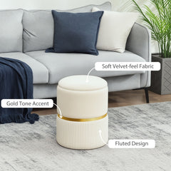 HOMCOM Round Storage Stool, Velvet-feel Fabric Upholstered Vanity Stool with Removable Top, Padded Seat and Hidden Space, Beige