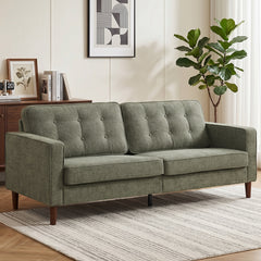 HOMCOM 3 Seater Sofa Button Tufted Upholstered Couch with Wood Legs for Living Room, Green