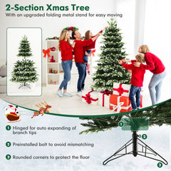 The Christmas tree parts and assembly features, including hinged branches and a metal stand