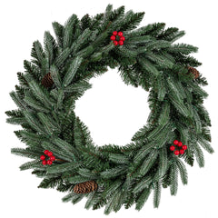 60 CM Artificial Pre-Lit Christmas Wreath with 90 Branch Tips and 20 Warm White LED Lights