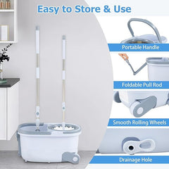 COSTWAY Spin Mop and Bucket Set with Dual Tank Design 1 Rectangular Mop and 1 Round Mop