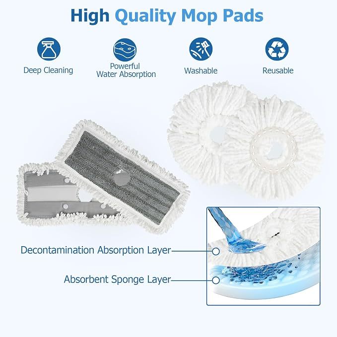 COSTWAY Spin Mop and Bucket Set with Dual Tank Design 1 Rectangular Mop and 1 Round Mop