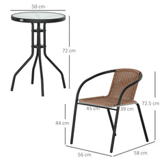 Outsunny 3 Pieces Rattan Bistro Set - Brown