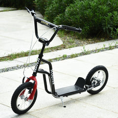 HOMCOM Teen Kick Scooter with Adjustable Handlebar, Inflatable Wheels, Two Brakes, Black