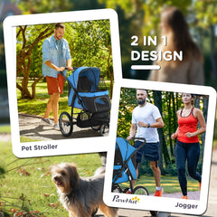 PawHut Foldable Pet stroller, Dog Buggy with Three Wheels, for Small/Medium Dogs, Blue