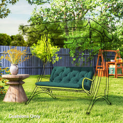 The green garden chair cushion shown on a sketched swing seat outdoors