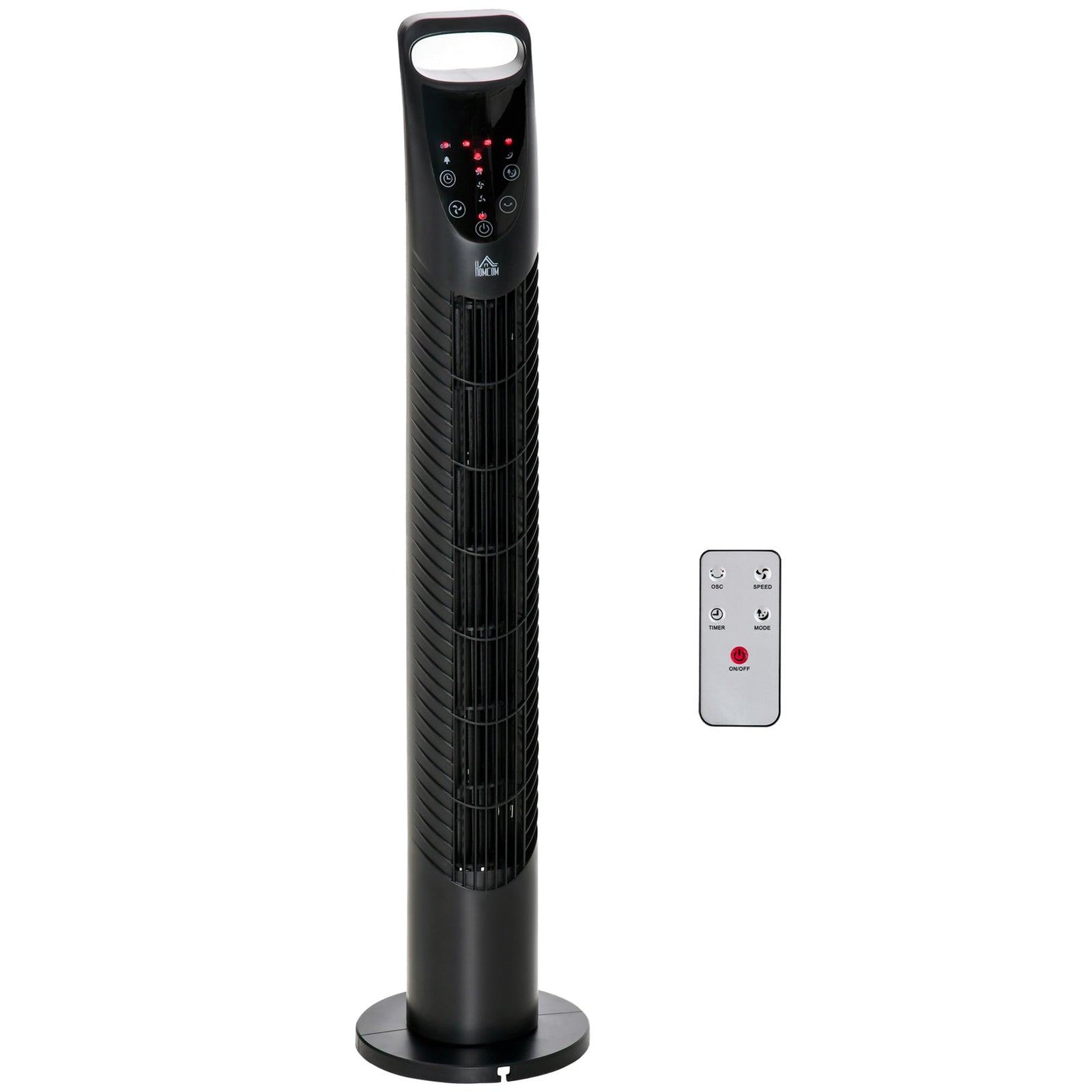 HOMCOM 31 Inch Bladeless Oscillating Tower Fan with 70° Oscillation, Remote Control, 7.5H Timer, 3 Speed 3 Modes, Electric Floor Standing Cooling Fan for Home Bedroom Office, Black