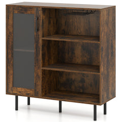 Cabinet Sideboard with Door Adjustable Shelf and Wine Holders-Rustic Brown