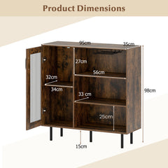 Cabinet Sideboard with Door Adjustable Shelf and Wine Holders-Rustic Brown
