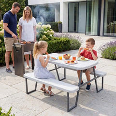 Camping Table and Chairs with Umbrella Hole and Metal Frame for Boys Girls Ages 3-8-White