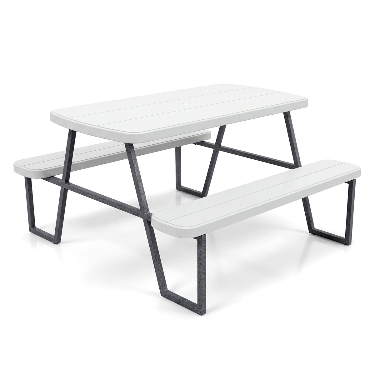 Camping Table and Chairs with Umbrella Hole and Metal Frame for Boys Girls Ages 3-8-White