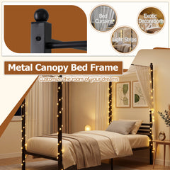 Canopy Bed Frame with 4-Poster and Headboard and Under-bed Storage-Black