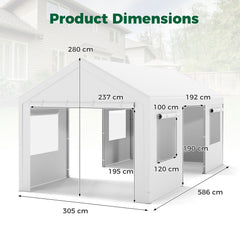 Carport Heavy-Duty Car Canopy with Roll-Up Ventilated Windows-White
