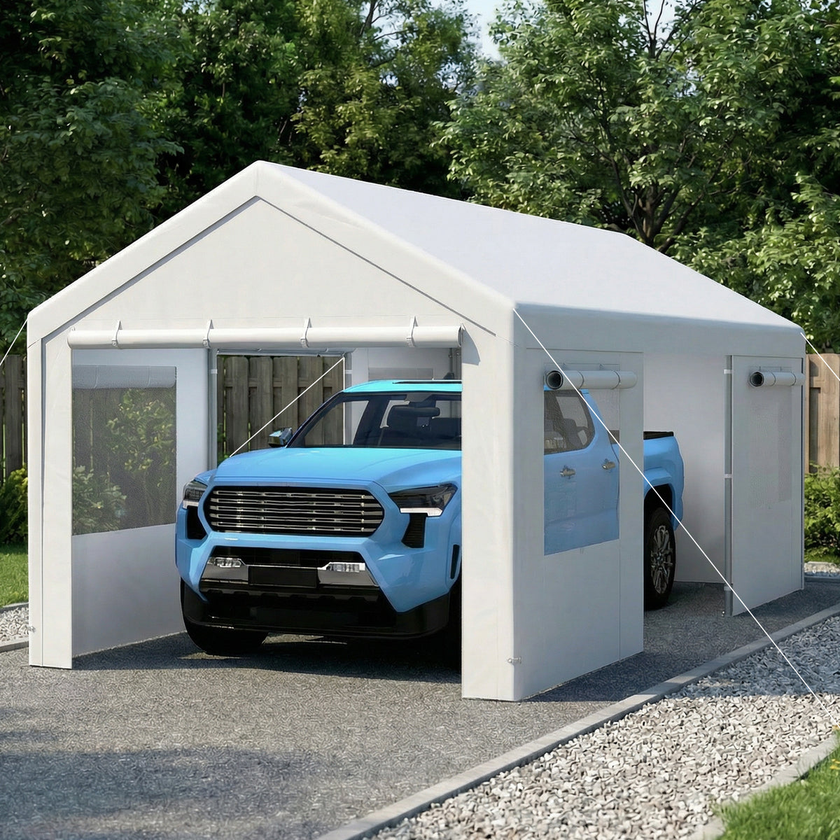 Carport Heavy-Duty Car Canopy with Roll-Up Ventilated Windows-White