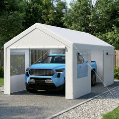 Carport Heavy-Duty Car Canopy with Roll-Up Ventilated Windows-White