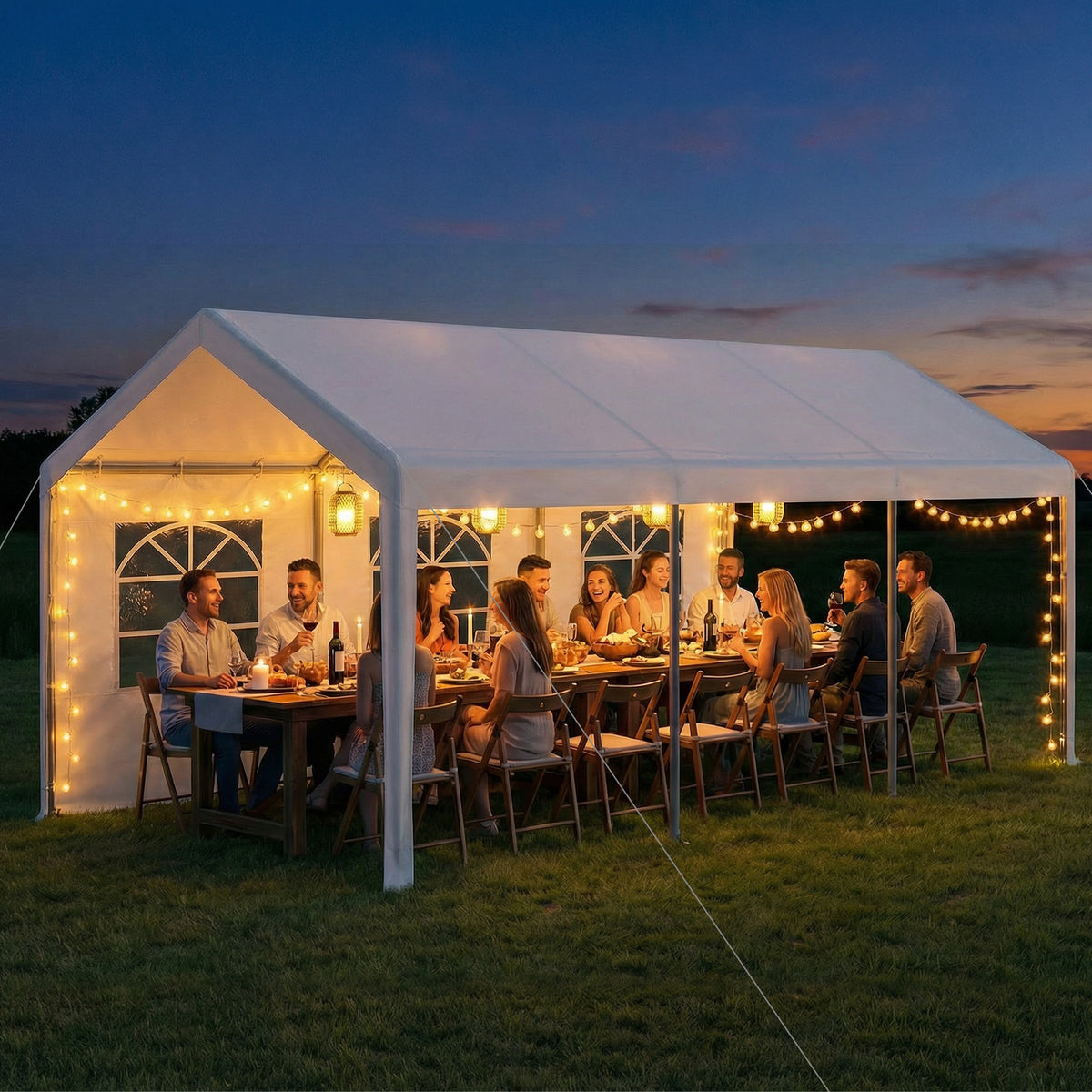 Carport Heavy-Duty Car Canopy with Roll-Up Ventilated Windows-White