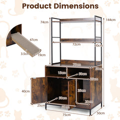 Cat Litter Box Enclosure 144.5 cm Tall Hidden Cat Washroom Furniture with Wide Countertop-Rustic Brown
