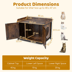 Cat Litter Box Enclosure with 2 Barn Doors Metal Legs and Side Entrance-Rustic Brown