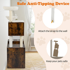 Cat Litter Box Enclosure with Sisal Scratching Post and Mat-Brown