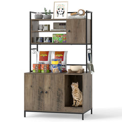 Cat Litter Box Enclosure with Storage Shelves Large Hidden Cat Washroom Furniture with Metal Frame-Grey