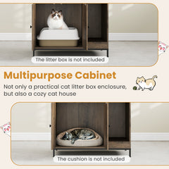 Cat Litter Box Enclosure with Storage Shelves Large Hidden Cat Washroom Furniture with Metal Frame-Grey