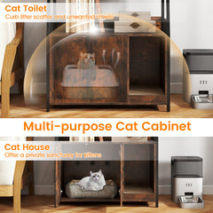 Cat Litter Box Enclosure with Storage Shelves and Scratching Pad-Rustic Brown