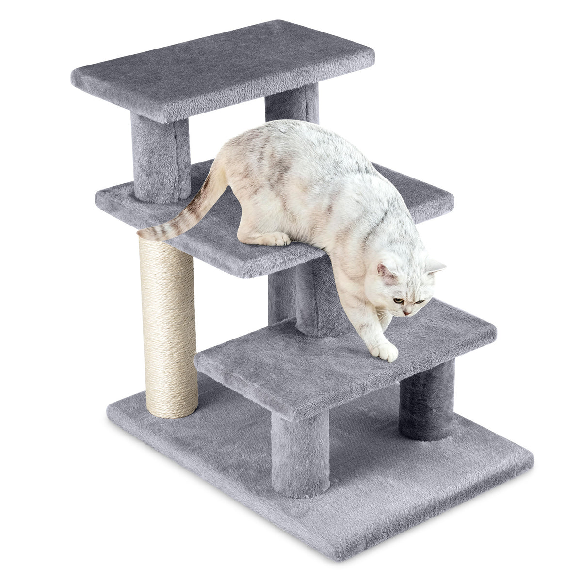 Cat Stairs 2-in-1 Cat Tree Tower Pet Steps with Sisal Scratching Post-Grey
