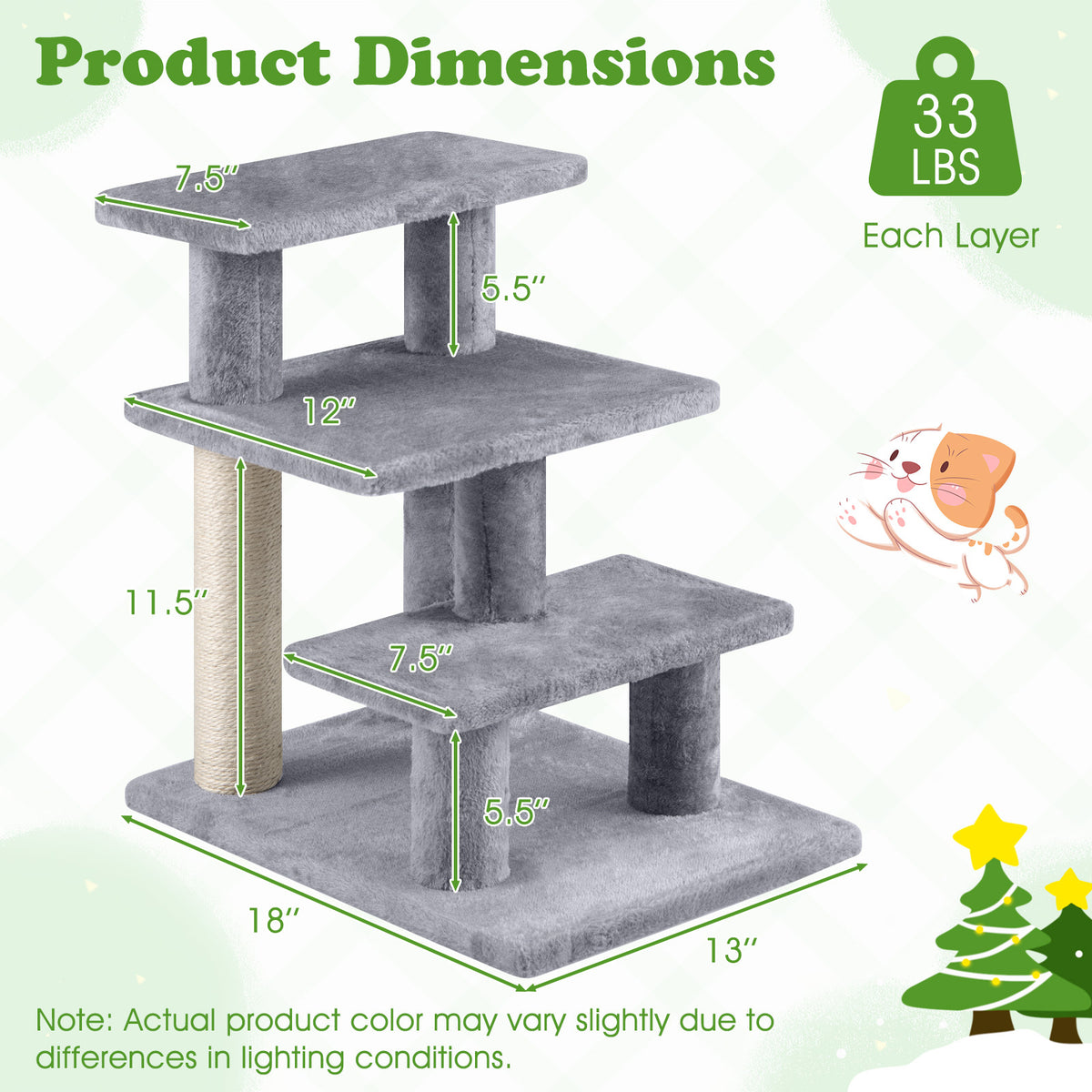 Cat Stairs 2-in-1 Cat Tree Tower Pet Steps with Sisal Scratching Post-Grey