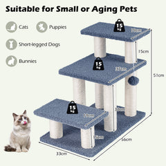 Cat Stairs 2-in-1 Cat Tree Tower Pet Steps with Sisal Scratching Posts-Grey
