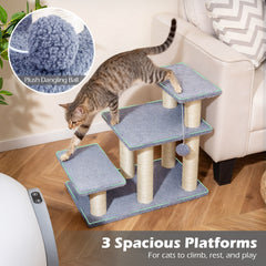 Cat Stairs 2-in-1 Cat Tree Tower Pet Steps with Sisal Scratching Posts-Grey