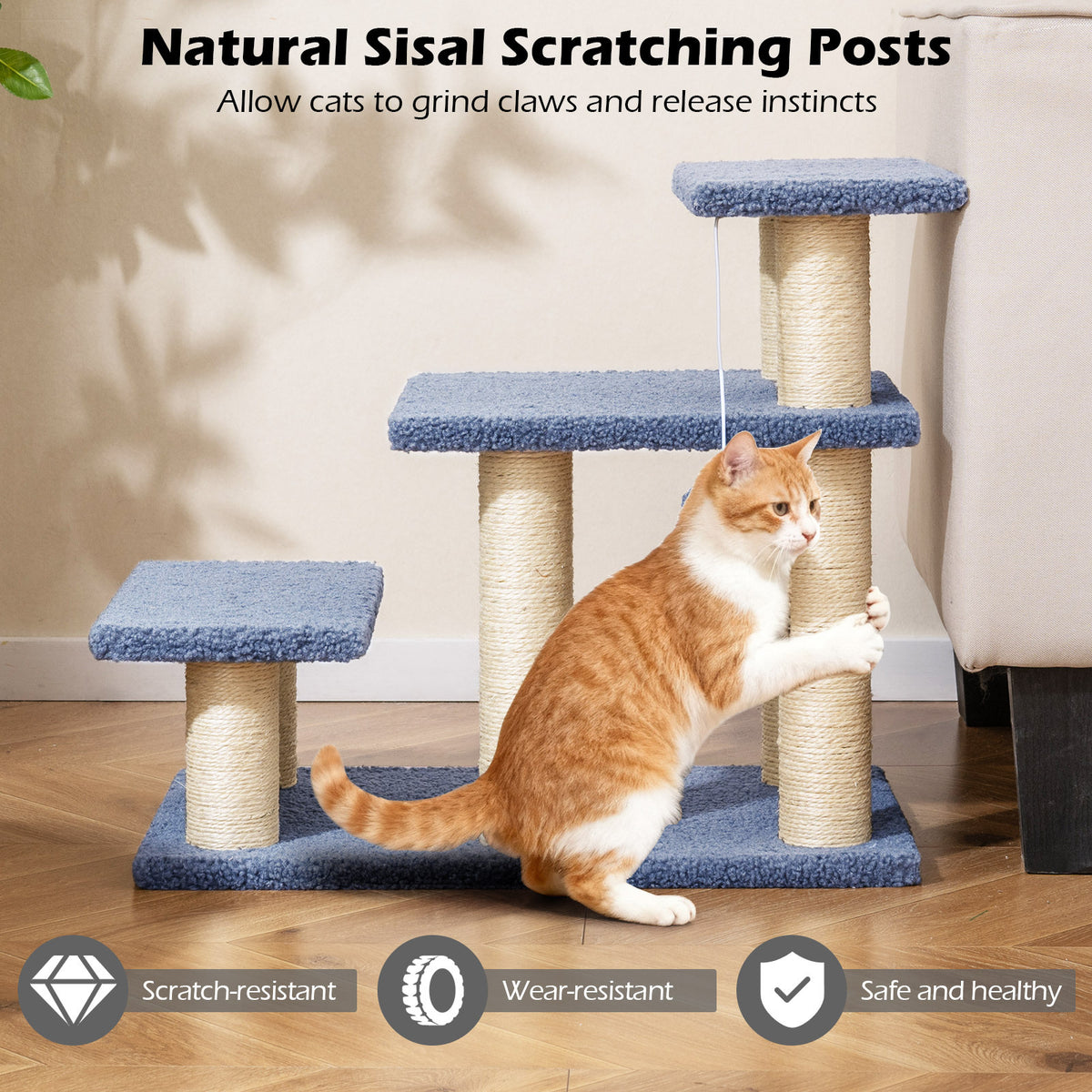 Cat Stairs 2-in-1 Cat Tree Tower Pet Steps with Sisal Scratching Posts-Grey