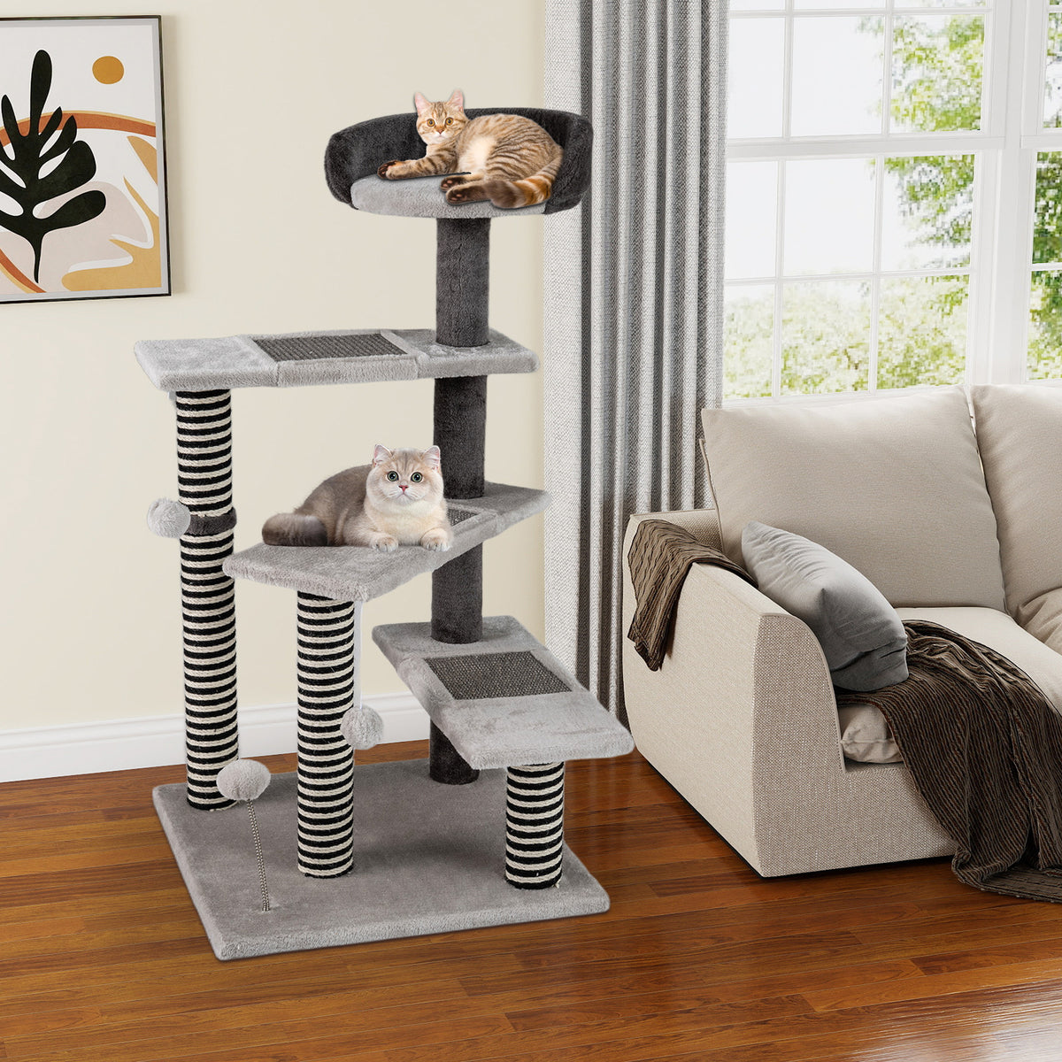 Cat Tree Kitten Tower 5-Level Cat Stairs with Sisal & Jute Scratching Posts and Mats-Grey