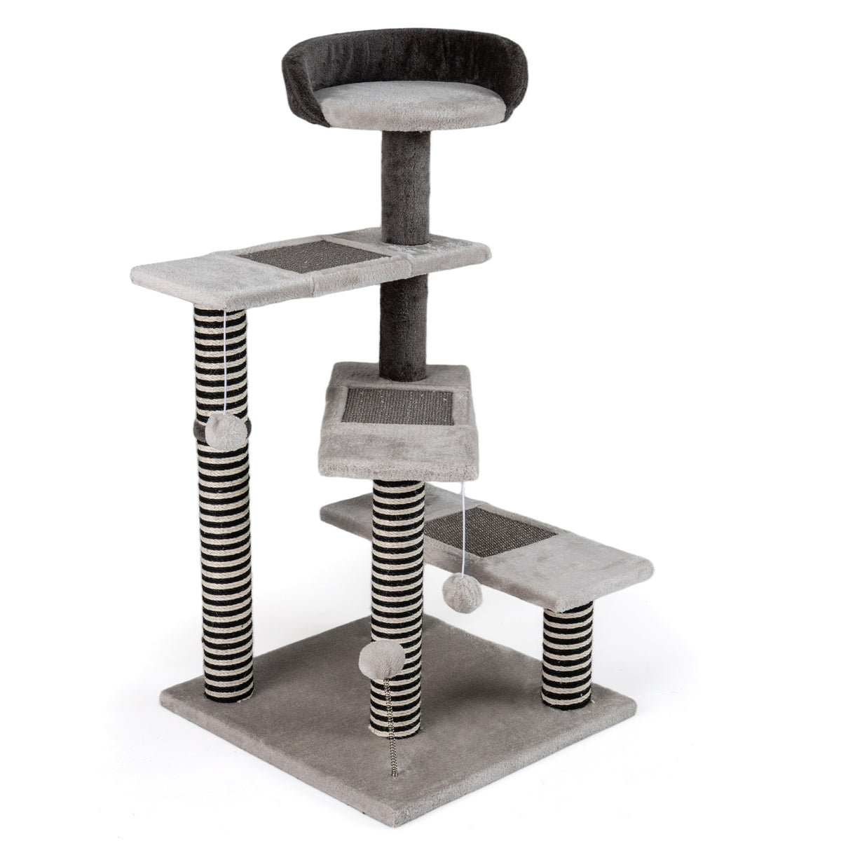Cat Tree Kitten Tower 5-Level Cat Stairs with Sisal & Jute Scratching Posts and Mats-Grey