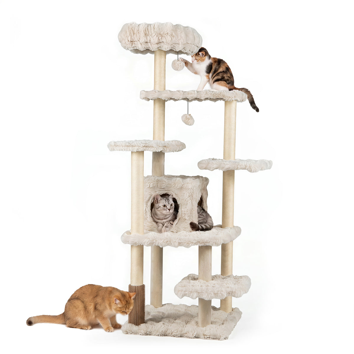 Cat Tree with Sisal Scratching Posts and Platform for Indoor Cats-Beige