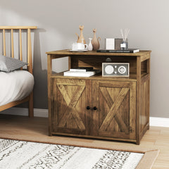 Cat Litter Box Enclosure with Doors and Side Entrance-Oak