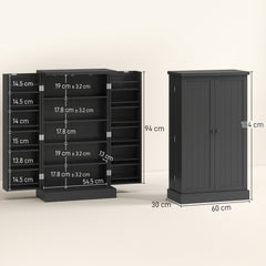 HOMCOM Kitchen Cupboard, Freestanding Multi-Storage Kitchen Pantry Cabinet with Adjustable Shelves, Black