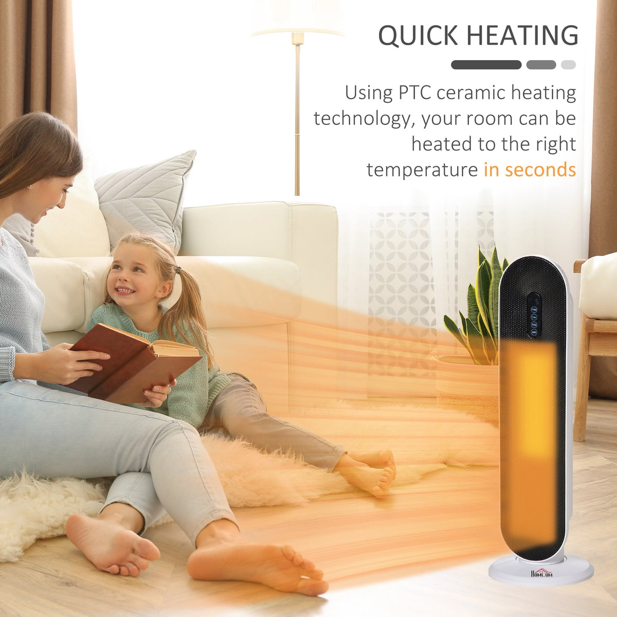 HOMCOM Ceramic Space Heater, Indoor Tower Heater with 2 Heat, Oscillation, Remote Control, Timer, Tip-Over & Overheating