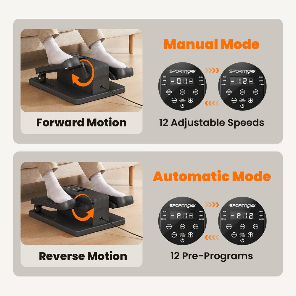 Close up of the under desk elliptical showing forward and reverse motion