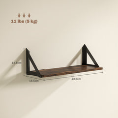 HOMCOM Set of 3 Wall Shelves, 43cm Vintage Wall Mounted Floating Shelves for Living Room, Entryway, Bedroom, Rustic Brown