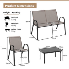 4 Piece Modern Chair and Table Set with Fabric Seat and Tempered Glass Tabletop-Grey