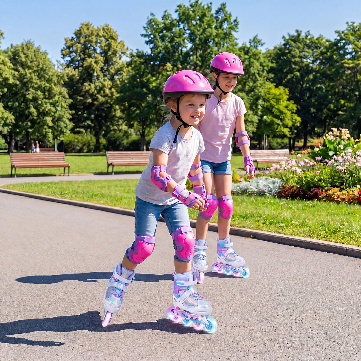 Children Roller Blades with Full Light Up PU Wheels and Brake for Beginners-Blue