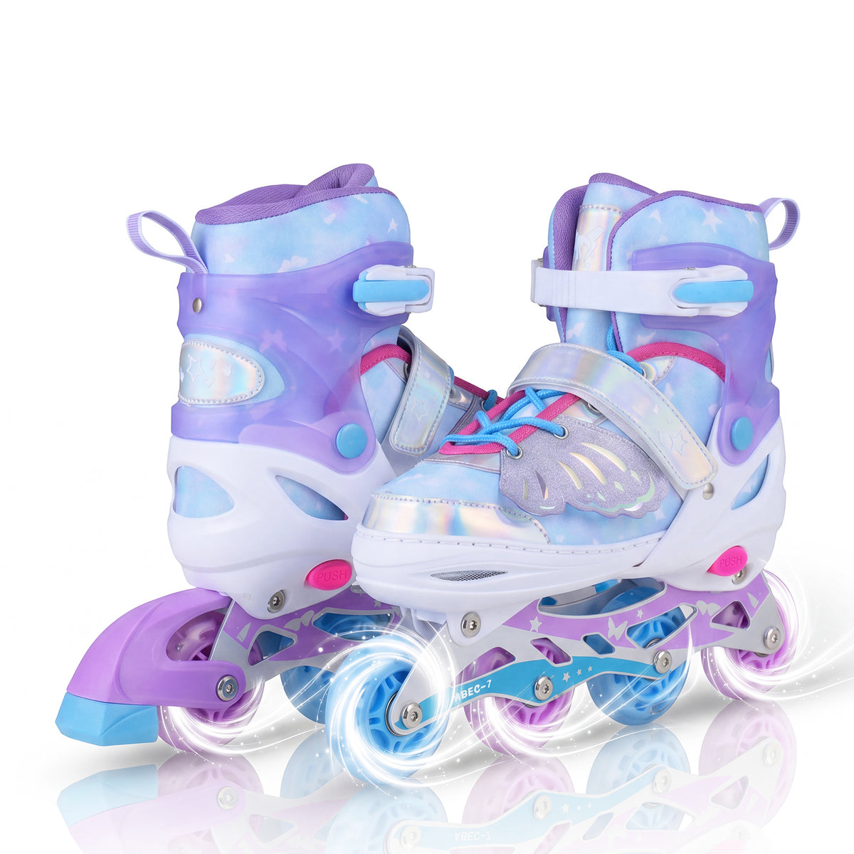 Children Roller Blades with Full Light Up PU Wheels and Brake for Beginners-Blue