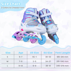 Children Roller Blades with Full Light Up PU Wheels and Brake for Beginners-Blue